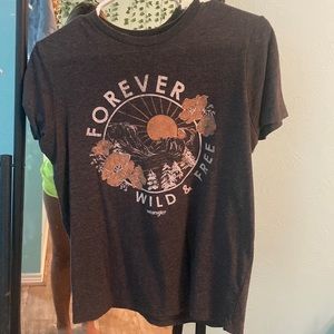 A gray wrangler shirt with flowers on it